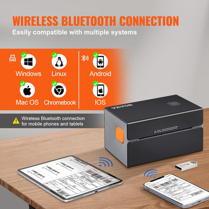 VEVOR Bluetooth labelprinter HD (300DPI), DHL labelprinter met USB-poort en automatische herkenning van etiketten, ondersteunt Windows/MacOS/Linux, geschikt voor Amazon, Ebay, Etsy, enz