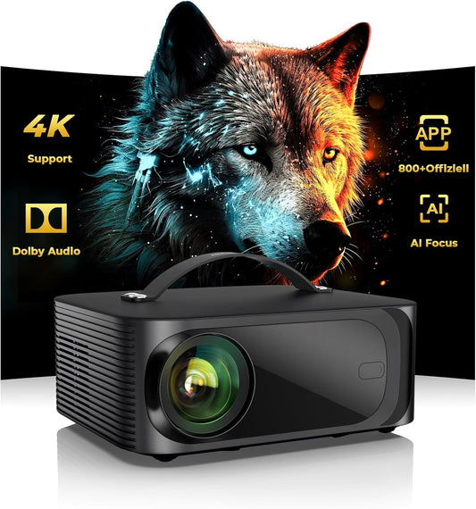 Beamer geschikt voor Netflix Ofell Dolby audio beamer 4K thuisbioscoop ONOAYO 1500ANSI HDR10+ HDMI eARC, 1080p Full-HD KI-autofocuus WiFi 6 Bluetooth 5.3 draagbare mini smart projector