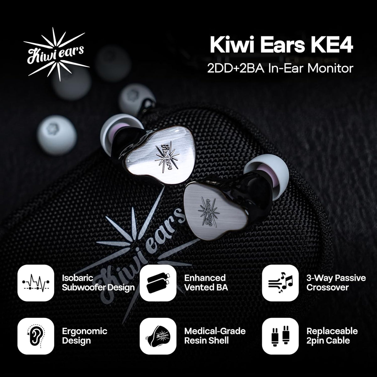 Hybride In-Ear Monitor – In-Ear Oordopjes – Bedrade Oortjes – IEM Oortjes – In-Ear Koptelefoon – Zilver – 2DD+2BA Hybride Driveropbouw – Afneembare 2-Pins Kabel