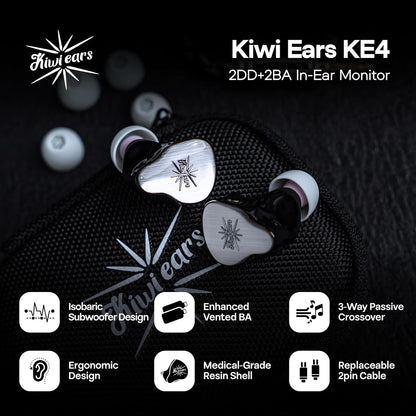 Hybride In-Ear Monitor – In-Ear Oordopjes – Bedrade Oortjes – IEM Oortjes – In-Ear Koptelefoon – Zilver – 2DD+2BA Hybride Driveropbouw – Afneembare 2-Pins Kabel