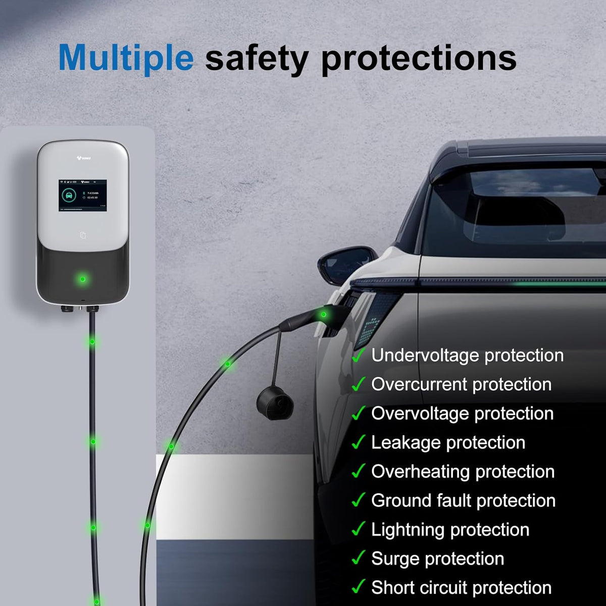 GONEO Laadstation 11kW 8A-16A Wallbox voor elektrische voertuigen 480V driefasig OCPP met 5 m kabel met RFID-kaart IP65 IK10 bescherming 4G WLAN APP Bluetooth besturing terminelading