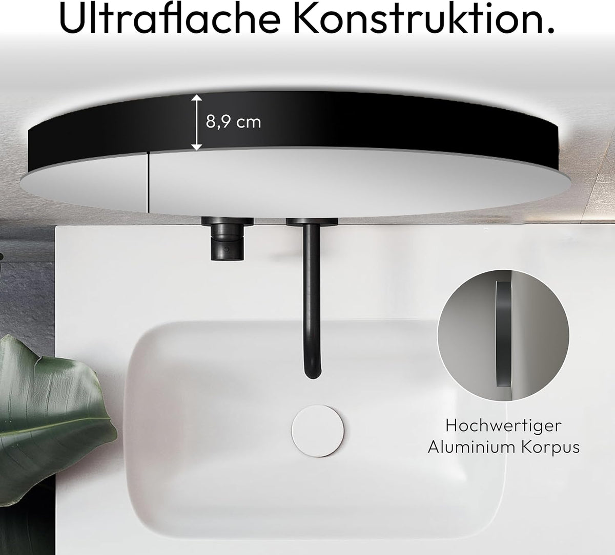 Talos Picasso Style Spiegelkast zwart Ø 60 cm - met hoogwaardige aluminium behuizing - modern badkamermeubel met geïntegreerde ledverlichting - badkamerspiegel met praktische