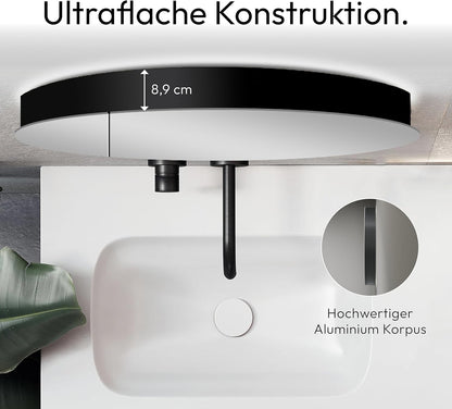 Talos Picasso Style Spiegelkast zwart Ø 60 cm - met hoogwaardige aluminium behuizing - modern badkamermeubel met geïntegreerde ledverlichting - badkamerspiegel met praktische