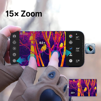 Warmtebeeldcamera X2 thermische camera 256 x 192, super IR-resolutie 512 x 384 infraroodcamera met verstelbare lens outdoor warmtebeeldmonoculair 15x zoom 50Hz voor vogelobservatie