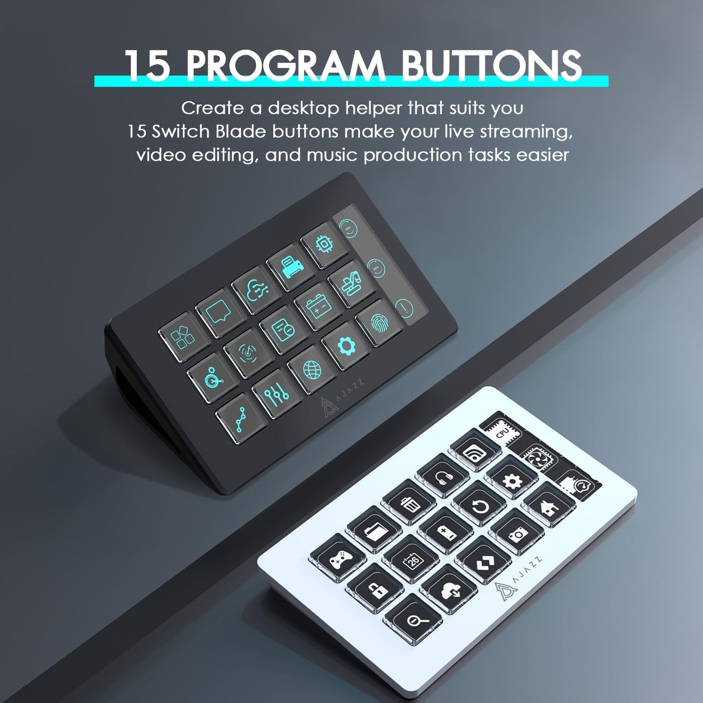 AKP153 Studio Controller, Stream Deck, 15 Macro Keys, Trigger Actions in Apps and Software Like OBS, Twitch, YouTube, Custom Console for Live Streaming, Photo and Video Editing, PC/Mac (White)
