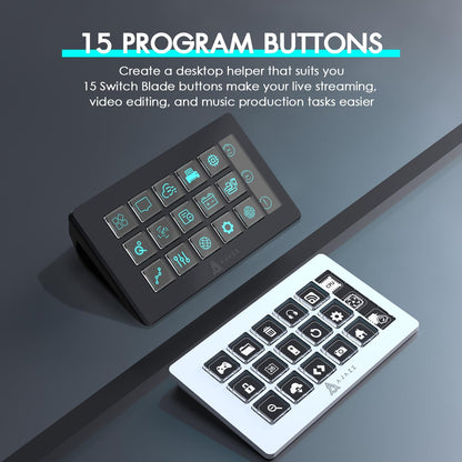 AKP153 Studio Controller, Stream Deck, 15 Macro Keys, Trigger Actions in Apps and Software Like OBS, Twitch, YouTube, Custom Console for Live Streaming, Photo and Video Editing, PC/Mac (White)