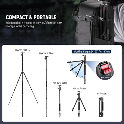 Camerastatief – Fotostatief – Videostatief – Reisstatief – Monopod – Met Telefoonhouder – 360° Kogelkop
