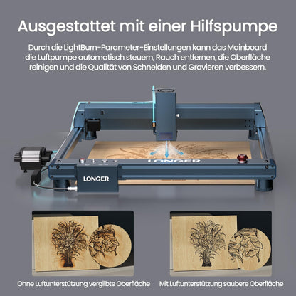 Longer Laser B1 Lasergraveermachine, 20 W, met automatische luchtondersteuning, ideaal voor doe-het-zelfwerkzaamheden op hout, metaal, papier, acryl, glas en leer, werkblad 450 x 440 mm