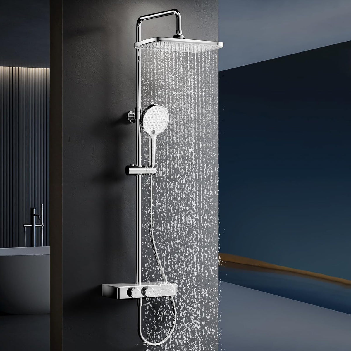 Thermostatisch Douchesysteem – Douche Set – Regendouche – Handdouche – Doucherail – Complete Set Chroom – 38°C Thermostaat – XL Regendouche 30x20 cm