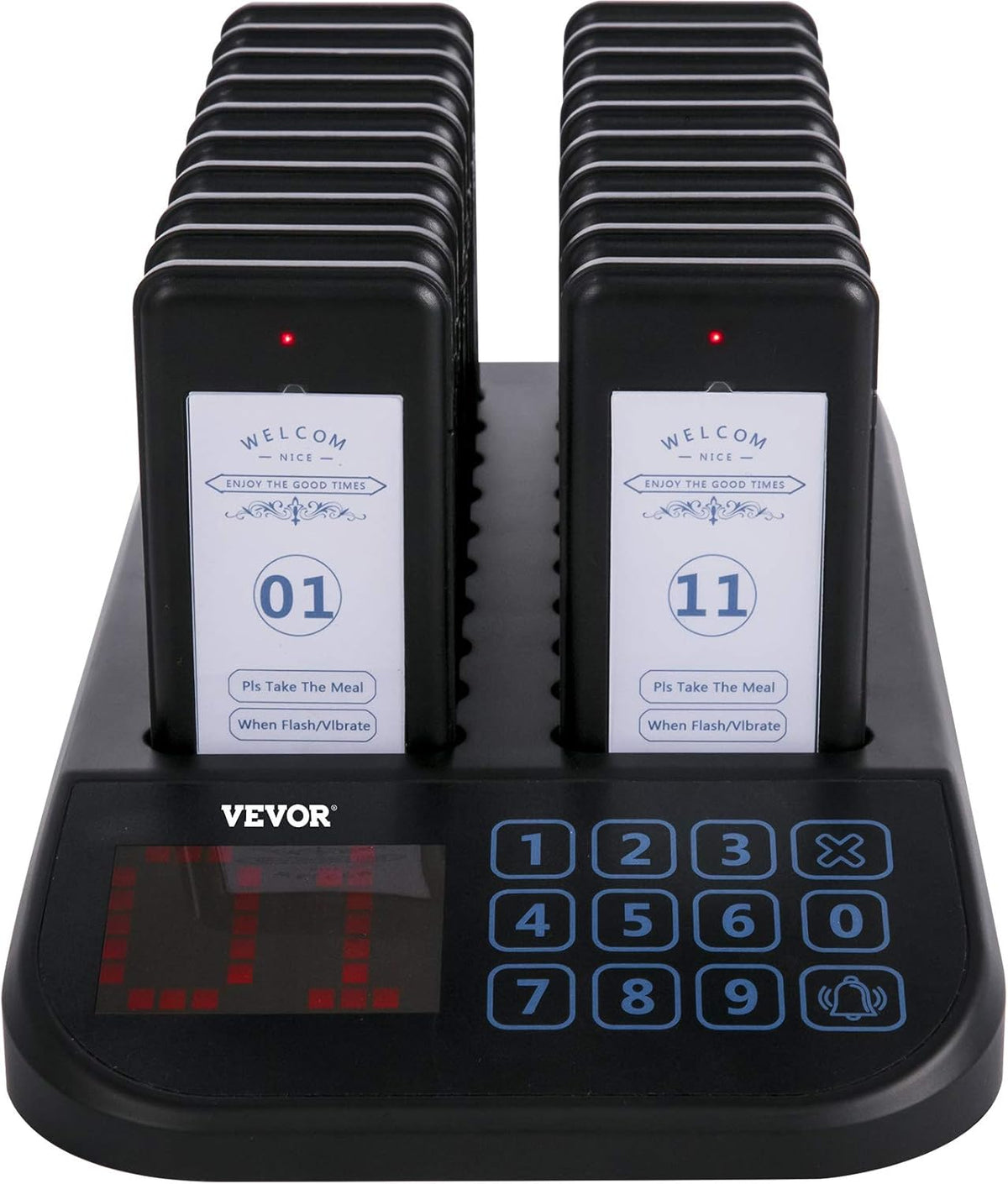 Vevor - Restaurant Pager Systeem - Walkie Talkie - Portofoon - Draadloos Oproepsysteem - Touchscreen - 500M - Oproepsysteem Horeca - Restaurant Zoemer - 16 Piepers - Zwart