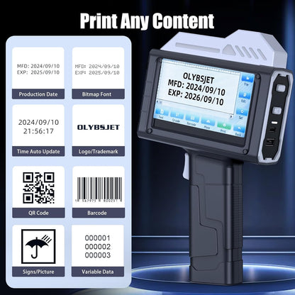 Handbediende inkjetprinter – Handprinter, draagbare inkjetprinter, codeprinter, inkjetcoderingsmachine – 25,4 mm afdrukhoogte met 4,3 inch HD touchscreen – 300 DPI en sneldrogende inkt met sterke hechting