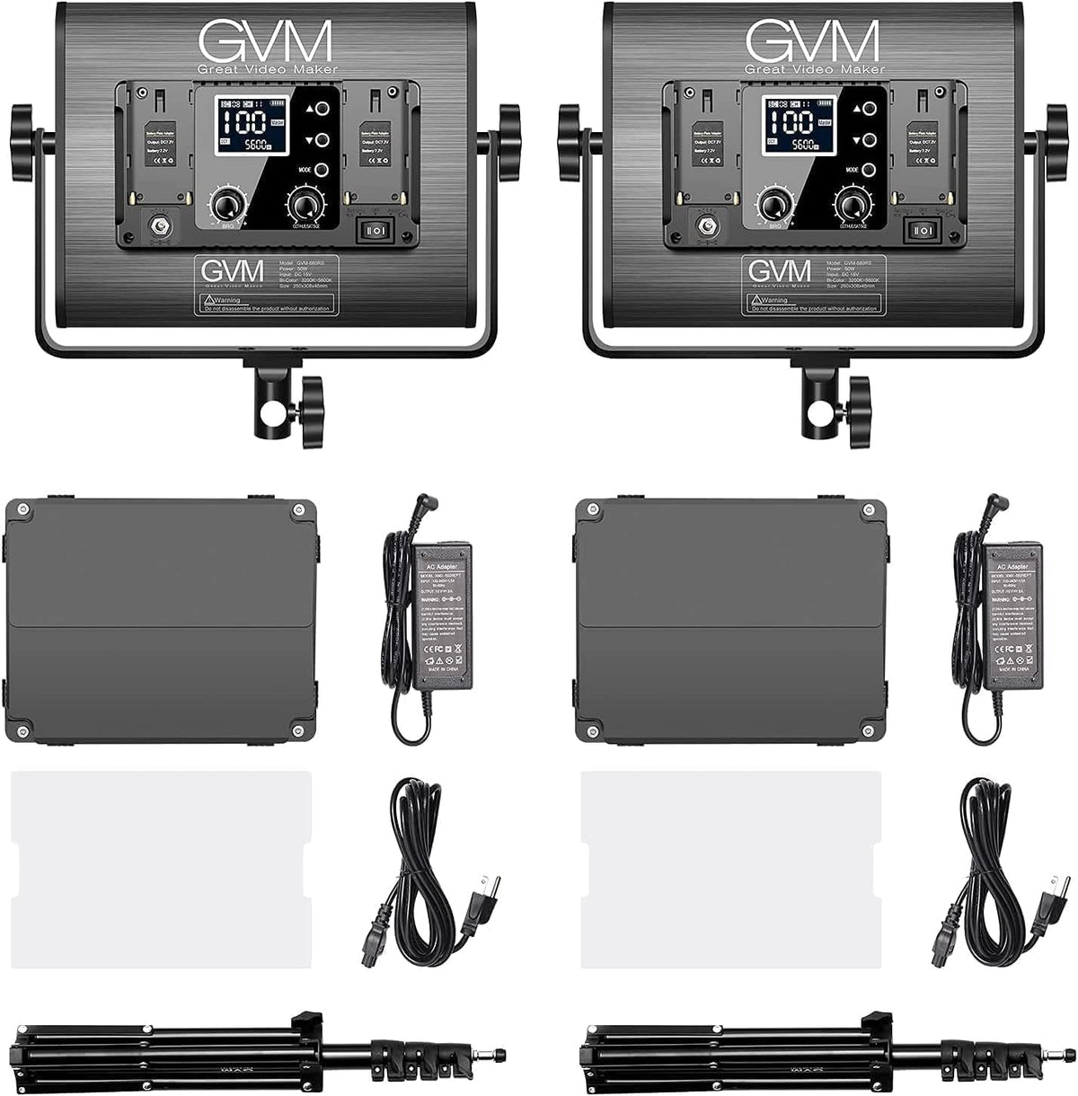 GVM Led-videolamp met statief, verpakking van 2 stuks, 680RS 50W RGB fotolicht, studiolichtpaneel met app-bediening, 3200K-5600K 8500Lux/0,5 m videolamp voor films, foto, studio, YouTube Streaming