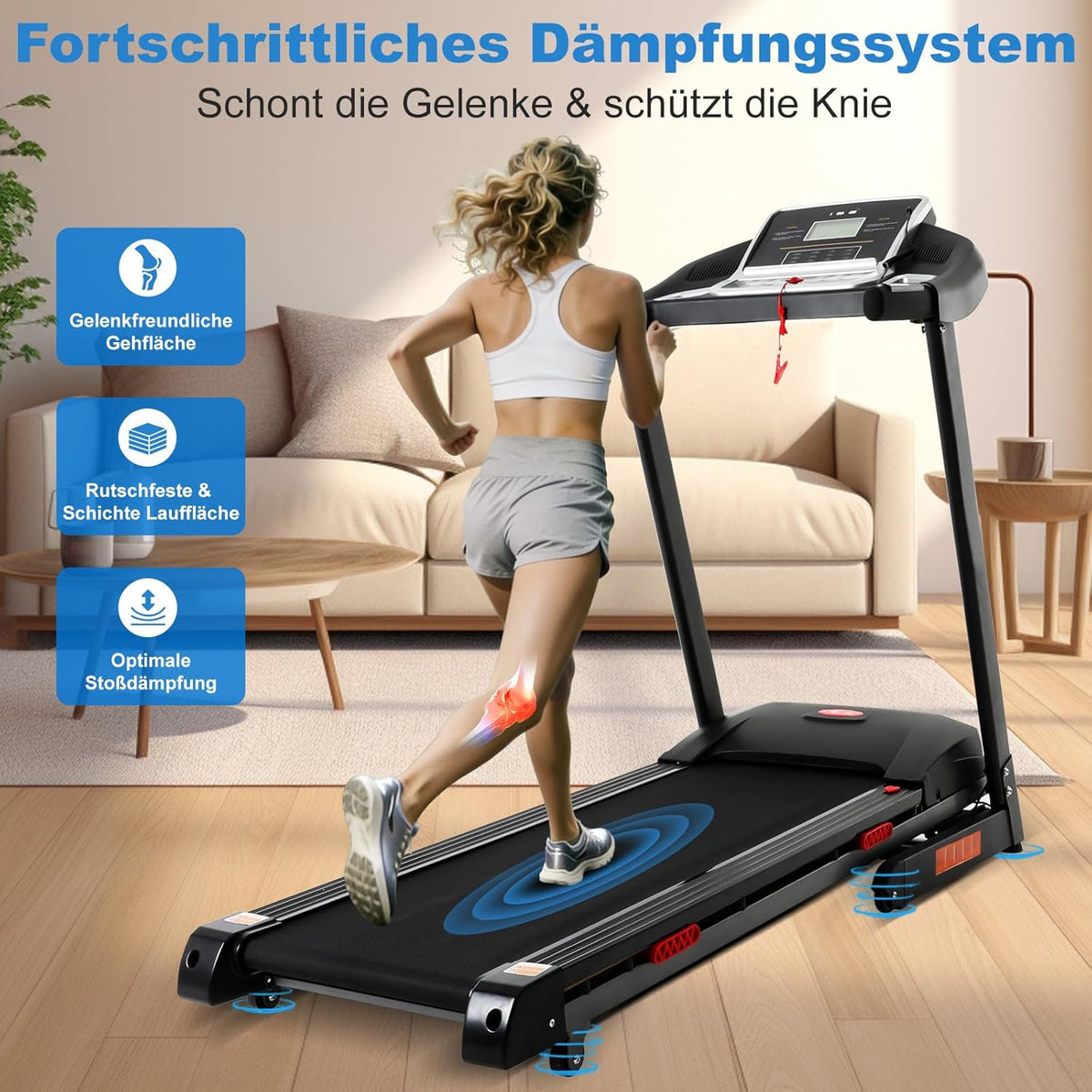 ISE Loopband Elektrisch 5% helling, inklapbaar, 16 km/u, borstelloze motor 3,0 pk, stille < 45 dB, 12 intelligente programma's,hartslagsensoren, ruimtebesparend, max. 130 kg