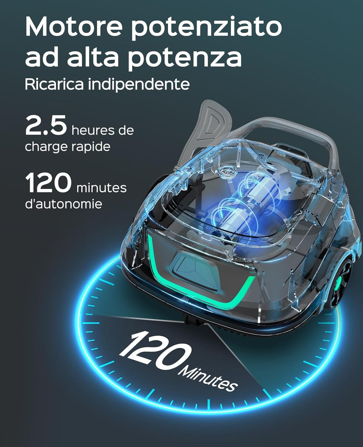 WYBOT A1 Zwembadrobot met accu, draadloze zwembadstofzuiger met 120 minuten looptijd en dubbele filtratie, automatisch parkeren voor opstelzwembaden met platte bodem tot 100 m², 2,5 uur snel opladen