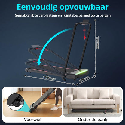 Treadmill & Desk Walking Pad - Electric Folding Under Desk Running Belt - With LCD Display, LED Lights, 1400W Motor, 3 Incline Modes - QUORE