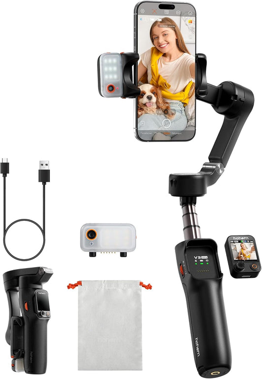 hohem iSteady V3 Ultra Smartphone Gimbal, iPhone Gimbal met 360° Follow, Multimodale AI Tracker, 1,22" Touchscreen & Opvouwbaar Ontwerp, iSteady 9.0 Telefoonstabilisator voor Filmen