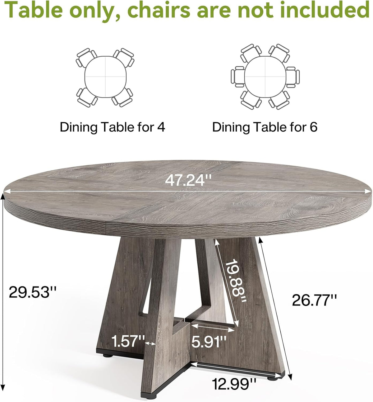 LITTLE TREE Ronde eettafel voor 4-6 personen, 117 cm eetkamertafel met houten voetstuk basis, grijze eettafel, cirkel keukentafel voor eetkamer, keuken, woonkamer (alleen tafel)
