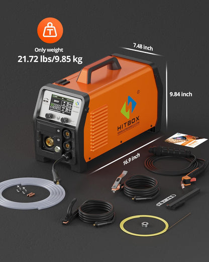 HITBOX Professionele 8-in-1 200A Dual Pulse Aluminium MIG Lasapparaat, 240V Multi-Process Lasmachine voor Enkel/Dubbel Puls MIG, Lift TIG, MMA, Puntlassen, Gas & Gasloos, Spool Gun Geschikt(HIM250DPP)