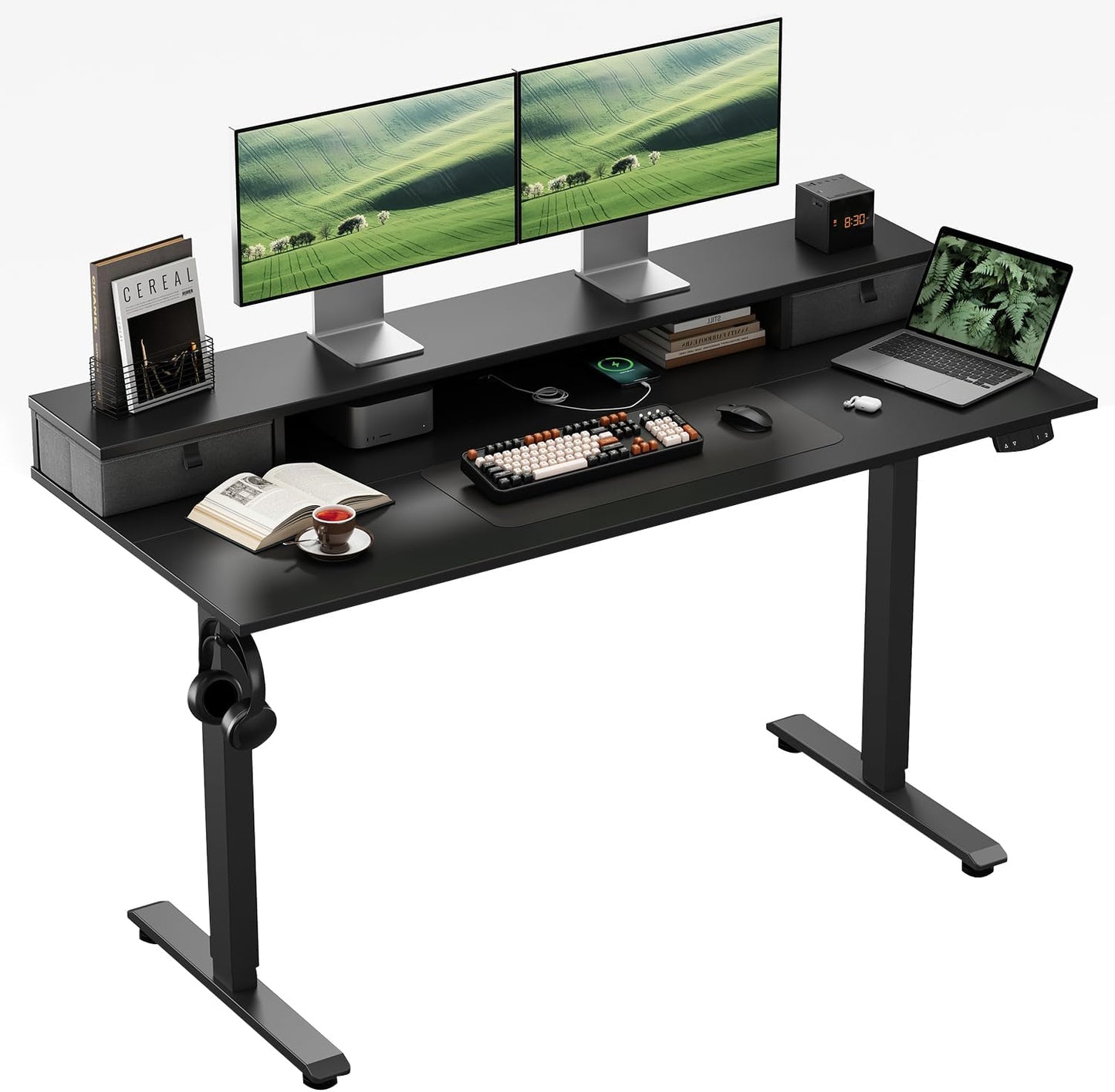 Klicelor Verstelbaar Bureau in Hoogte met Dubbele Lades, Elektrisch Verstelbaar Bureaux in Hoogte, Ergonomisch Sta bureau, 140x60, Zwart