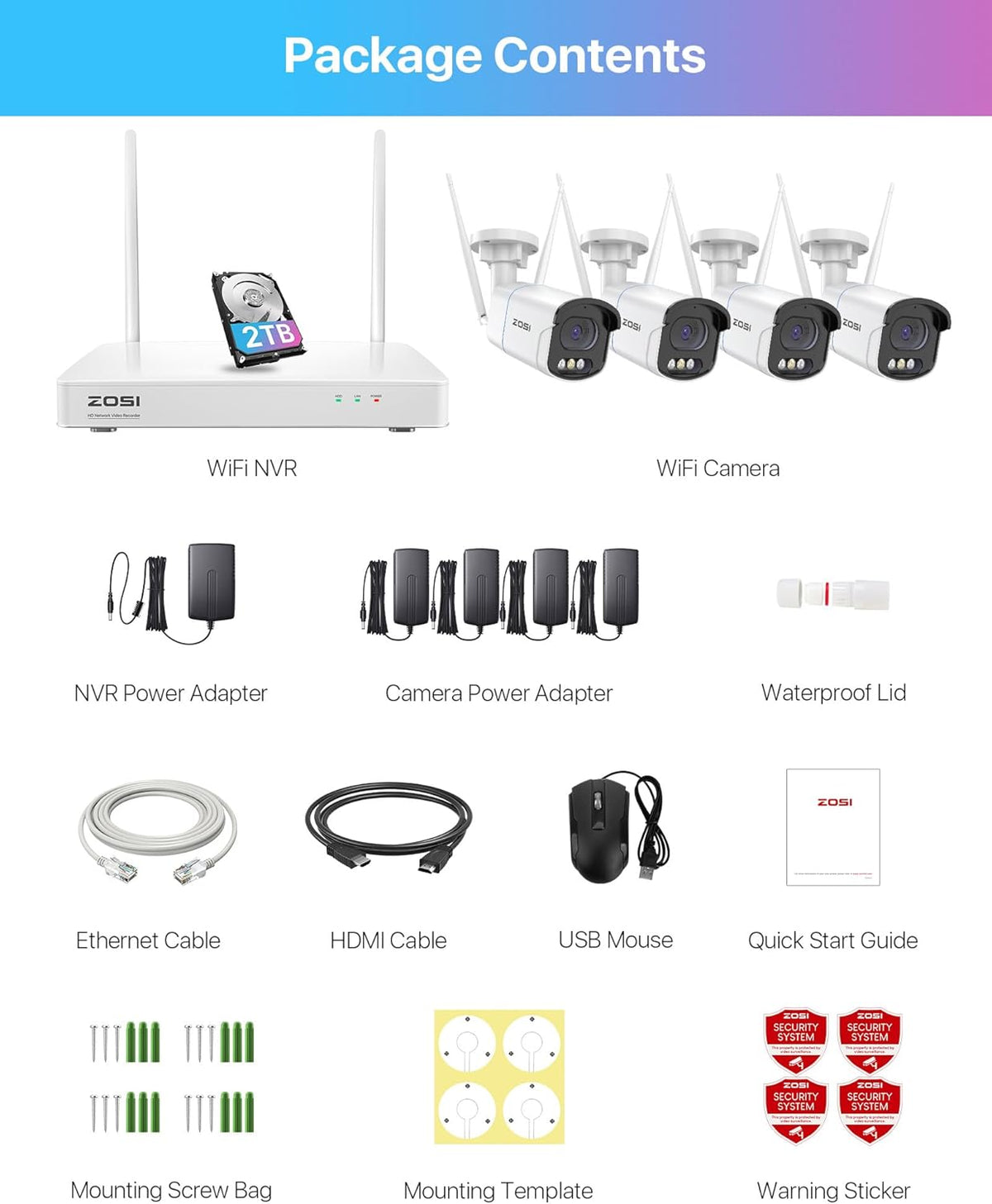 4MP WiFi Buitencameraset – Draadloze Beveiligingscamera – Surveillance Systeem – Buiten Camera Kit – 2TB Opslag – Gekleurd Nachtzicht & Persoonsdetectie
