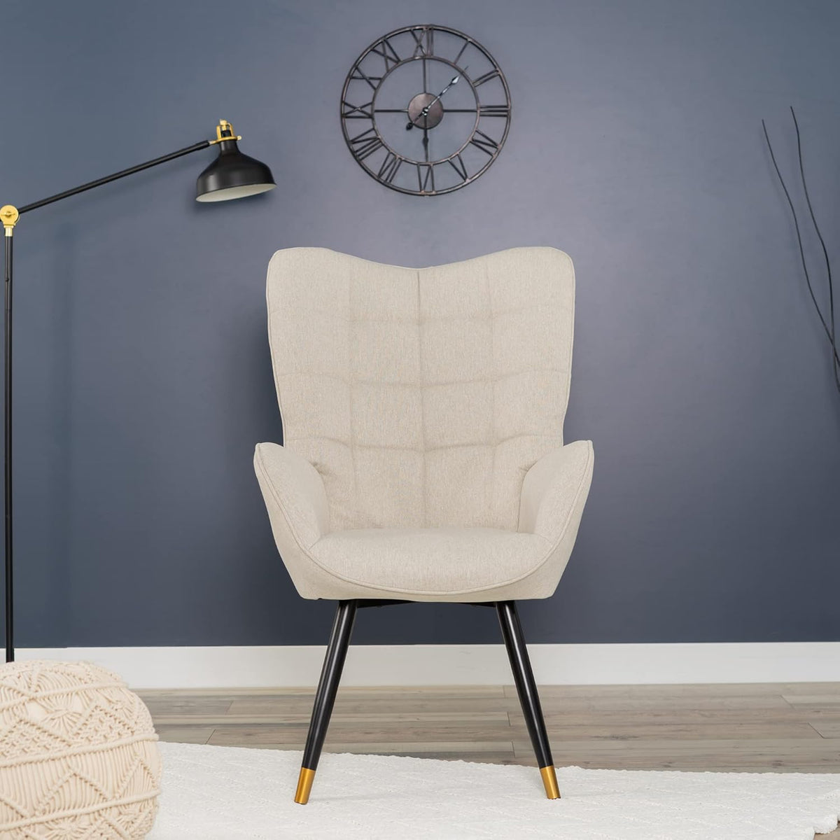 MEUBLE COSY Leunstoelen, scandinavische stoel lounge relaxstoel armleunstoel met beklede vergulde metalen poten, stof, beige, 66x50x110cm