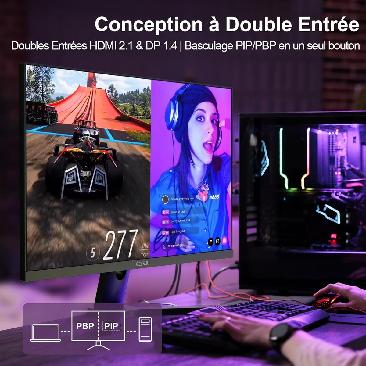 Gaming-monitor 27 inch, QHD 1440p, computer 200 Hz, 1 ms, IPS, 95% DCI-P3, 1200:1, Eye Care Screen, Gaming HDMI 2.1 & DP 1.4