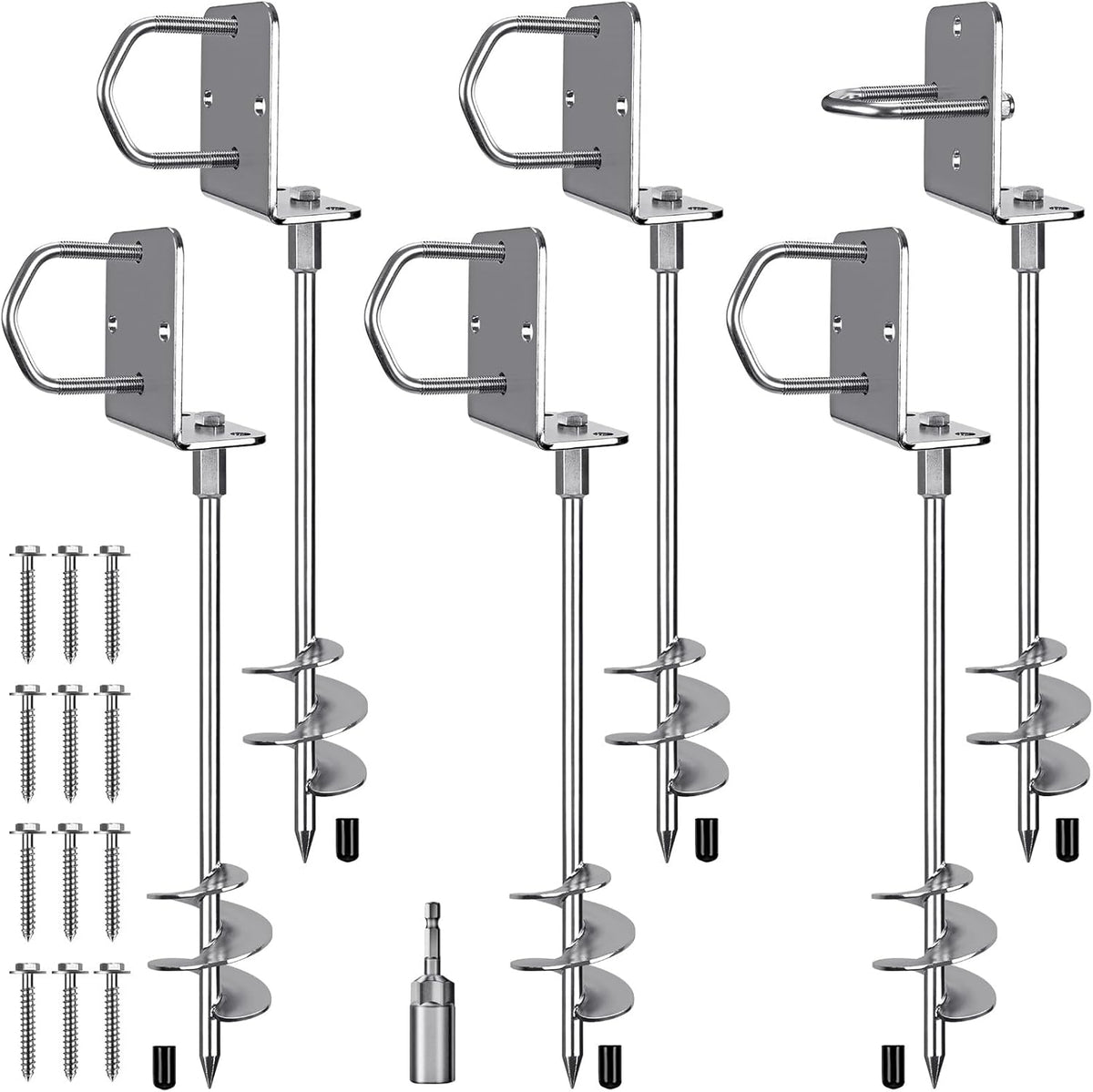 61 cm grondankers Heavy Duty, 3 inch bredere spiraalvormige trampolineankers, multifunctionele schroefbare aardankers voor stacaravan, trampolines, carports, schommelsets, schuren en meer, 6