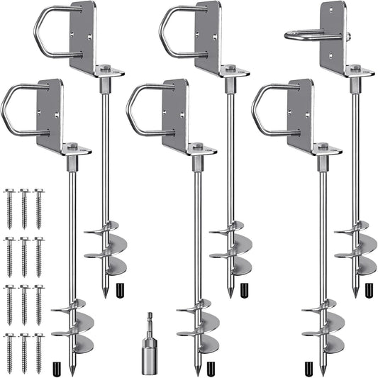 61 cm grondankers Heavy Duty, 3 inch bredere spiraalvormige trampolineankers, multifunctionele schroefbare aardankers voor stacaravan, trampolines, carports, schommelsets, schuren en meer, 6