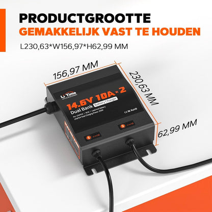 LiFePO4 Acculader – Batterijlader – Oplader – Lithium Acculader – 12V Accu Oplader – 2 Kanalen – IP67 Waterdicht – Anderson Aansluiting – LED-Display