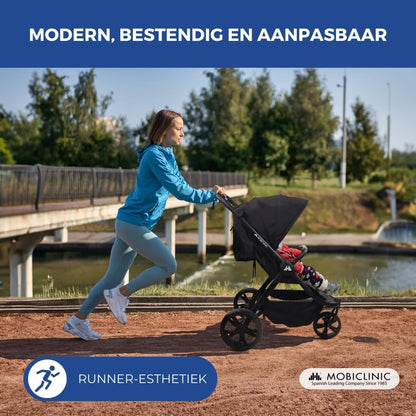 Mobiclinic® kids, Kinderwagen met 3 wielen, Agnes, All-terrain eenhandig handvat, 5-puntsgordel, Achterzak, Sportieve stijl, Eénklik-vouwsysteem, Xxl-mand, Tot 22 kg