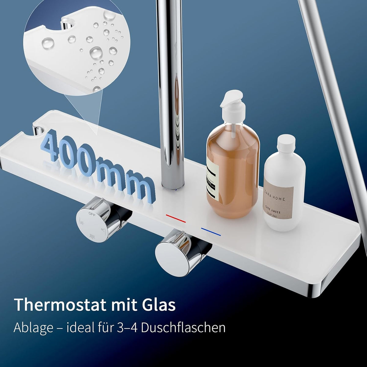 Thermostaat Douchesysteem – Regendouche – Handdouche – Watervalletuit – Douchepaneel – Glasplank 40x10 cm – Veilig 38°C Temperatuurstop – 12 inch 360° Draaibare Regendouchekop