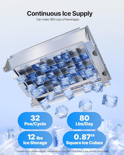 VEVOR Commerciële ijsblokjesmachine, ijsblokjesmaker voor 36 kg/dag met 5 kg inhoud voor tafelvloer van roestvrij staal met zelfreinigend led-display