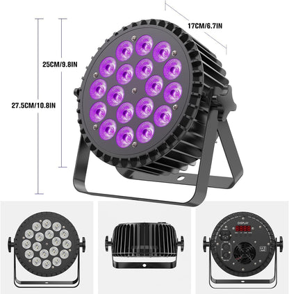 2 stuks RGBWA UV Par LED-spots, 200 W, 18 leds, podiumverlichting met D MX 7/10 CH en stroboscoopverlichting, discolicht voor party, DJ, bar, club, bruiloft, show, Kerstmis, Halloween