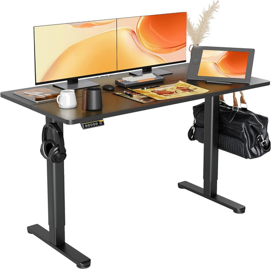Claiks Electric Standing Desk, Height Adjustable Standing Desk, 140x60cm Sit-Stand Home Office Desk with Split Board, Black Frame/Black Top, P1.01.001 - QUORE