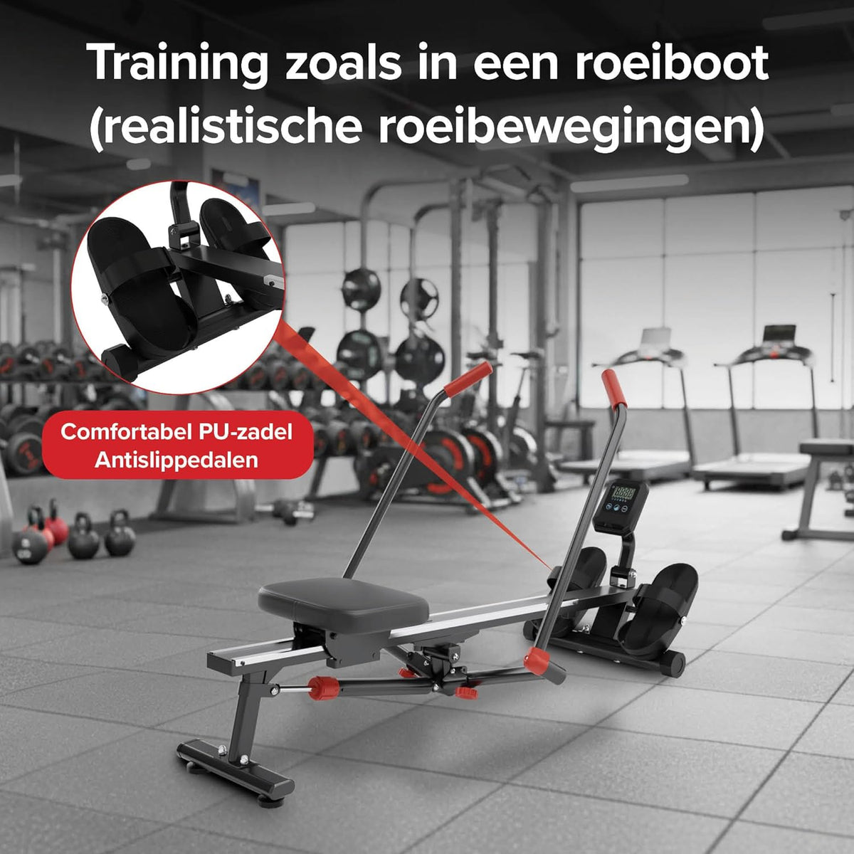Ultrasport opvouwbare roeimachine voor thuis, 12 weerstandsniveaus, extra stil, tot 110 kg, gecertificeerd, compacte roeitrainer