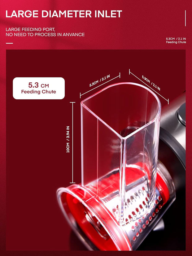 Multifunctionele Elektrische Rasp - Groentesnijder - Foodprocessor - met 4 Kegelmessen - voor Kaas - Wortels - Aardappelen - Vaatwasmachinebestendig - Gemakkelijk te Reinigen - 200W - RVS - Rood