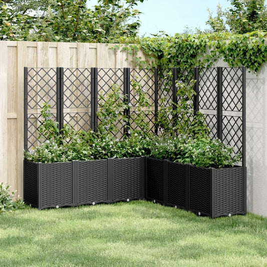 Planter with Trine Grate, Black, 160 x 160 x 140 cm, Rectangular Large Flower Pot for Indoor and Outdoor Use, Frost-Resistant, UV Protection - QUORE