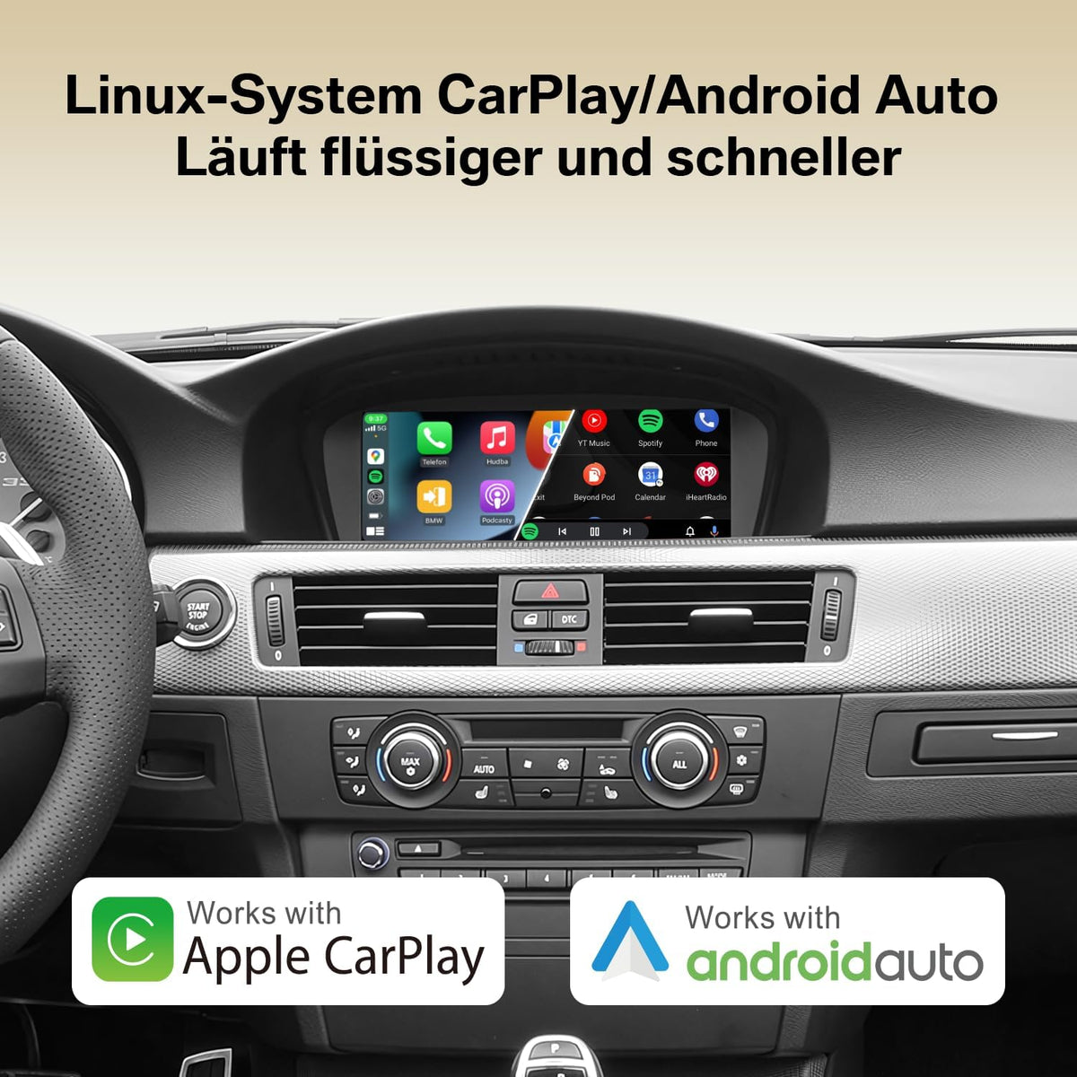 8,8 inch autoradio Linux touchscreen met Android Auto CarPlay voor BMW 3-serie E90/E91/E92/E93 & 5-serie E60/E61 (2008-2013 CIC System iDrive 3.0), originele display-upgrade
