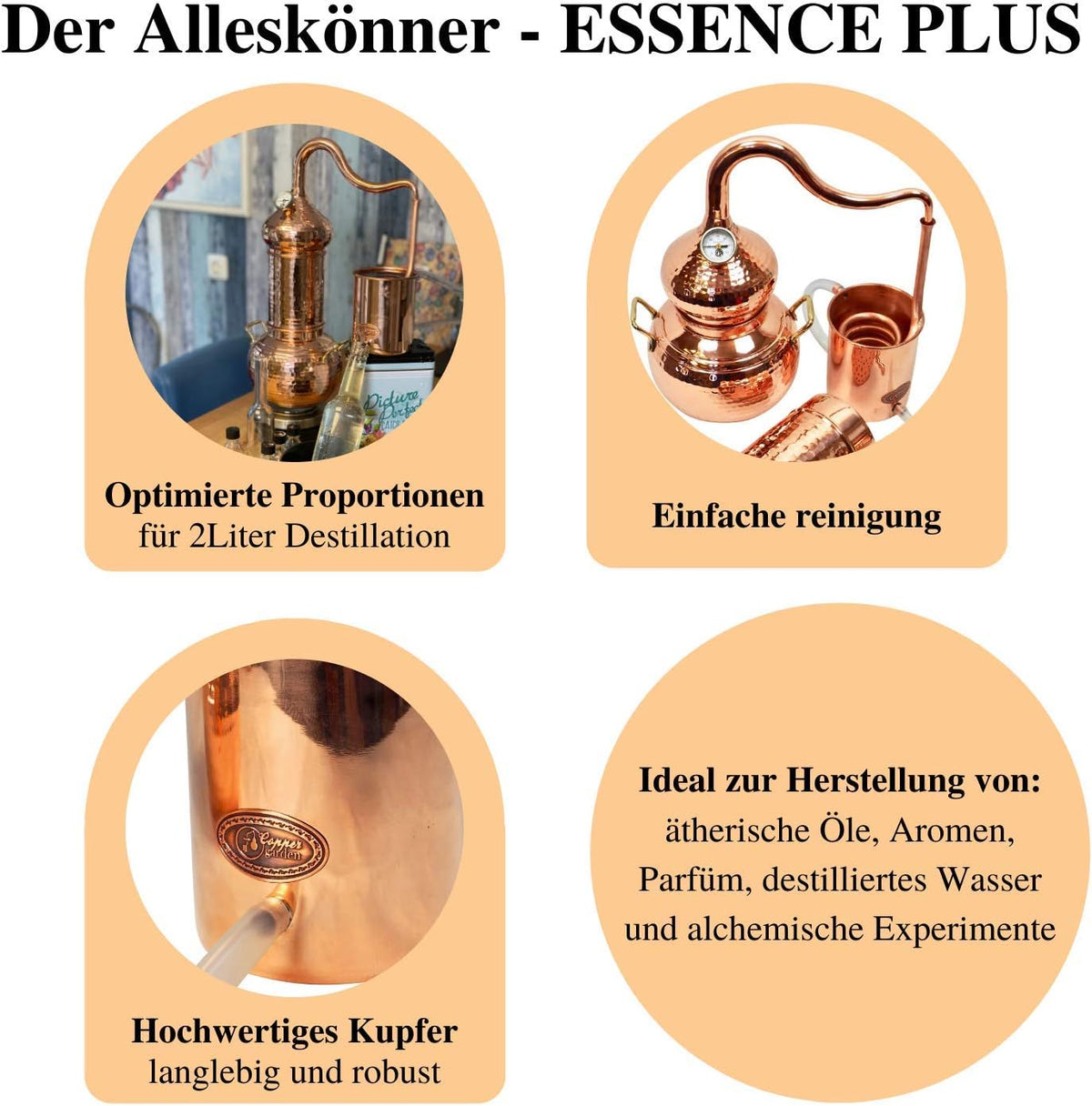 CopperGarden Essence Plus 2 Litre Distiller, Small Column Distillation Kettle for Essential Oil/Hydrolat/Fragrances/Distilled Water, etc. - QUORE