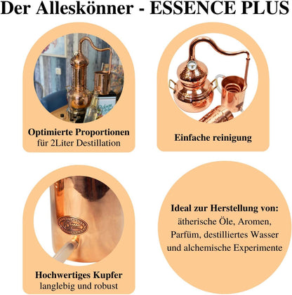 CopperGarden Essence Plus 2 Litre Distiller, Small Column Distillation Kettle for Essential Oil/Hydrolat/Fragrances/Distilled Water, etc. - QUORE