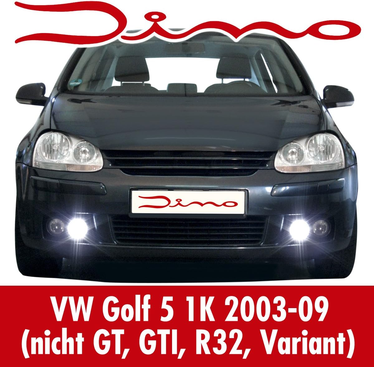 Dino 610851 dagrijverlichting, barbecue-inzetstukken ECE R87, LED, geschikt voor VW Golf 5, voertuigen met standaard mistlicht type 1K)