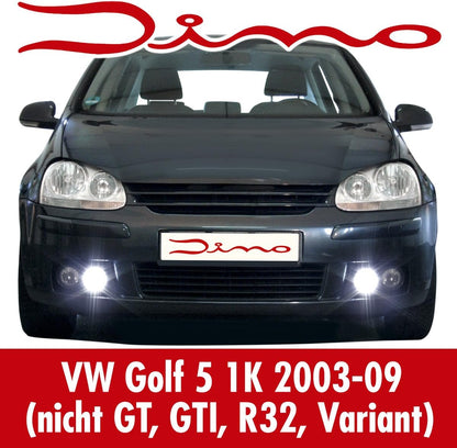 Dino 610851 dagrijverlichting, barbecue-inzetstukken ECE R87, LED, geschikt voor VW Golf 5, voertuigen met standaard mistlicht type 1K)