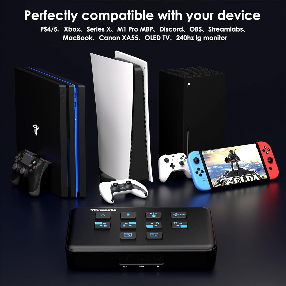 Wrugste Dual Channel HDMI USB3.0 Video Capture Card, 1080p60fps Video Loopout en Capture, 30ms Ultra Low Latency, Streaming en opnemen op PS4/5, Switch, OBS en meer voor pc en Mac