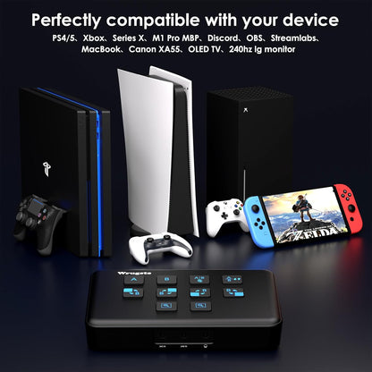 Wrugste Dual Channel HDMI USB3.0 Video Capture Card, 1080p60fps Video Loopout en Capture, 30ms Ultra Low Latency, Streaming en opnemen op PS4/5, Switch, OBS en meer voor pc en Mac