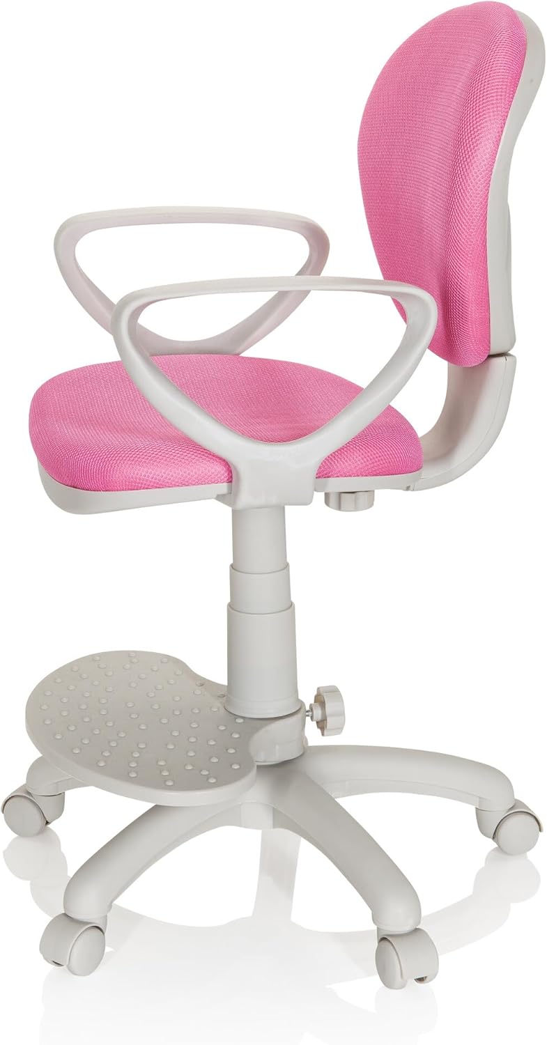 hjh OFFICE 671012 kinderdraaistoel Kid Colour G1 stof roze/grijs bureaustoel kinderen, voetsteun en zitting in hoogte verstelbaar