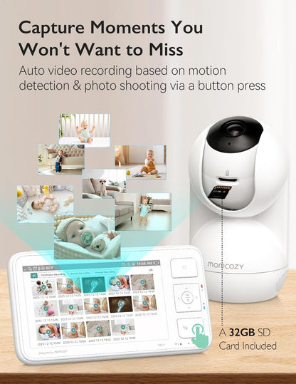 momcozy BM03 Video Babyfoon, 5,5 inch 1080p FHD Babyfoon met camera zonder wifi, infrarood nachtzicht, VOX, 2-weg audio, 500 m bereik, lokale opname