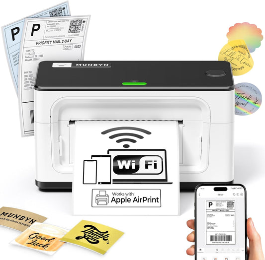 MUNBYN Draadloze Thermische Printer, WiFi-verzendlabelprinter Compatibel met iPhone iPad macOS Android Windows Chromebook Etsy Ebay USPS voor thuisgebruik door kleine bedrijven, 941 AirPrint