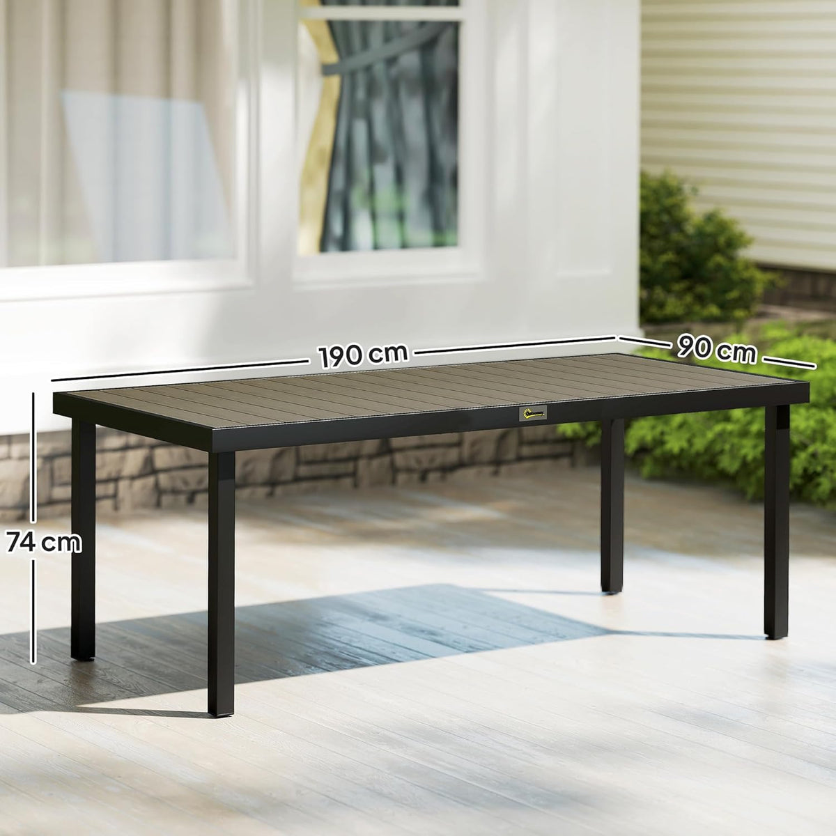 Tuintafel – Tuin Eettafel – Balkontafel – Picknicktafel – Buiten Tafel – Weerbestendig Kunststof Blad – Aluminium Frame 190x90 cm – 8 Persoons