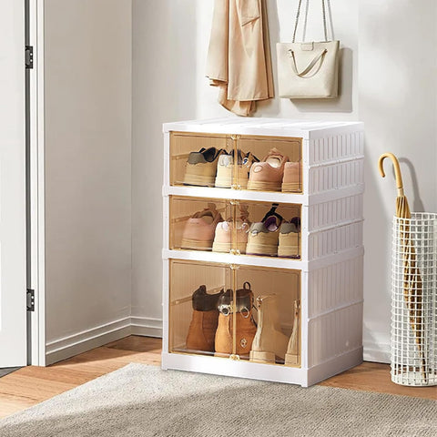 Shoe cabinet - Shoe bench - Shoe rack - Foldable shoe cabinet - Easy installation - Foldable shoe rack - Rack with door - White