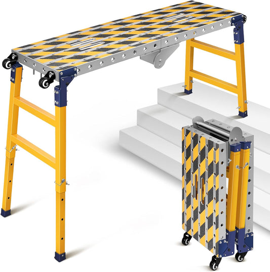 2-in-1 stabiel werkplatform + mobiele lastafel met antislip kleefstrips, 60-90 cm in hoogte verstelbaar, inklapbaar werkplatform loopplatform aluminium frame werkbank gegalvaniseerd, 500 kg